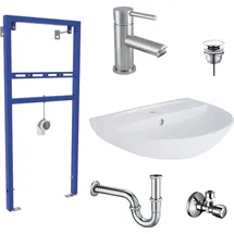 Belvit Waschbecken Komplettset 60 cm Keramik mit Armatur/Eckventil