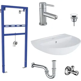 Belvit Waschbecken Komplettset 60 cm Keramik mit Armatur/Eckventil