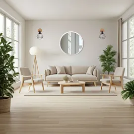stolarnia pika Spiegel Rund Holz Weiß - Wandspiegel mit Holzrahmen (∅47 cm) - Runder Badspiegel für Badezimmer, Flur, Wohnzimmer, Schlafzimmer ... - Braun