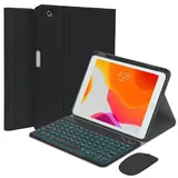 QYiiD Beleuchtete Tastatur Hülle mit Maus für iPad Mini 7.9 Zoll 5 /Mini 4/3/2/1, iPad Mini Hülle Abnehmbare Tastatur QWERTZ Abnehmbare Tastatur Hülle mit PU-Lederhülle,Pencil Halter, Schwarz