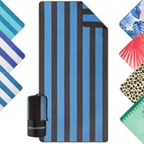 ZENACROSS - Strandhantuch 90x180cm - Mikrofaser Handtuch Groß - Schnelltrocknend - Microfaser Badetuch Sandfrei - Leichtes und Kompaktes Strandtuch - Schwarz & Blau