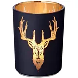 Edzard Windlicht Lio, Höhe 13 cm, ø 10 cm), außen matt-schwarz/innen gold mit Hirsch-Motiv