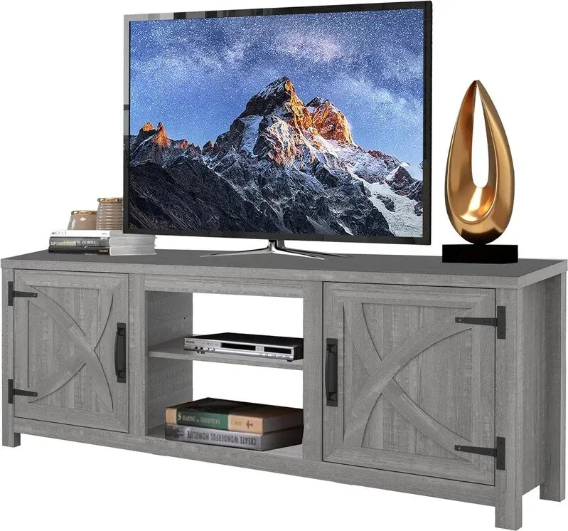 Parrot Uncle 147cm graues TV-Möbel mit Schiebetür, Stauraum und verstellbaren Regalböden, passend für Fernseher bis zu 65
