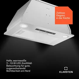 Klarstein Dunstabzugshaube Abluft/Umluft-Dunstabzugshaube mit Filter, LED-Beleuchtung, Timer & Touch-Bedienfeld, Leise Einbau-Abzugshaube mit 439 m3/h LED Touch A++ Weiß