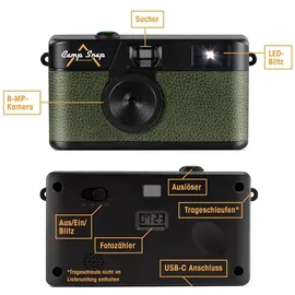 camp snap CS-V105 – Retro Digitalkamera im Vintage-Look, mit Vintage-Fotoeffekten, ohne Display, 8MP, USB-C, SD-Slot, grün