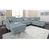 sit&more Wohnlandschaft Avignon U-Form, wahlweise mit Bettfunktion und Stauraum, inklusive Kopfteilverstellung blau