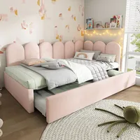 Flieks Polsterbett Schlafsofa 90x200cm mit Ausziehbett, Tagesbett Daybed mit Lattenrost, Kinderbett Jugendbett Einzelbett Holzbett, Samt, Rosa - Rosa