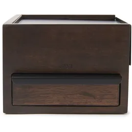 Umbra Tesora Schmuckbox, Halsketten- und Ohrringhalter, Accessoire-Organizer mit zwei stapelbaren Holzfächern und Metalldeckel, Walnuss/Schwarz