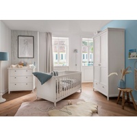 Lüttenhütt Babymöbel-Set »Solvita«, (Bett 70x140cm, Kleiderschrank 2trg, Kommode, Wickelaufsatz, Wandregal), weiß
