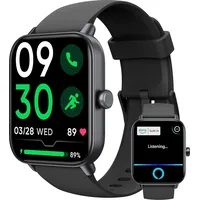 Smartwatch für Damen Herren, 1.8 Zoll mit Telefonfunktion,Alexa Voice IP68 Wasserdicht,SpO2 Schlafmonitor Schlafmonitor Schrittzähler,Ganztägige - Schwarz