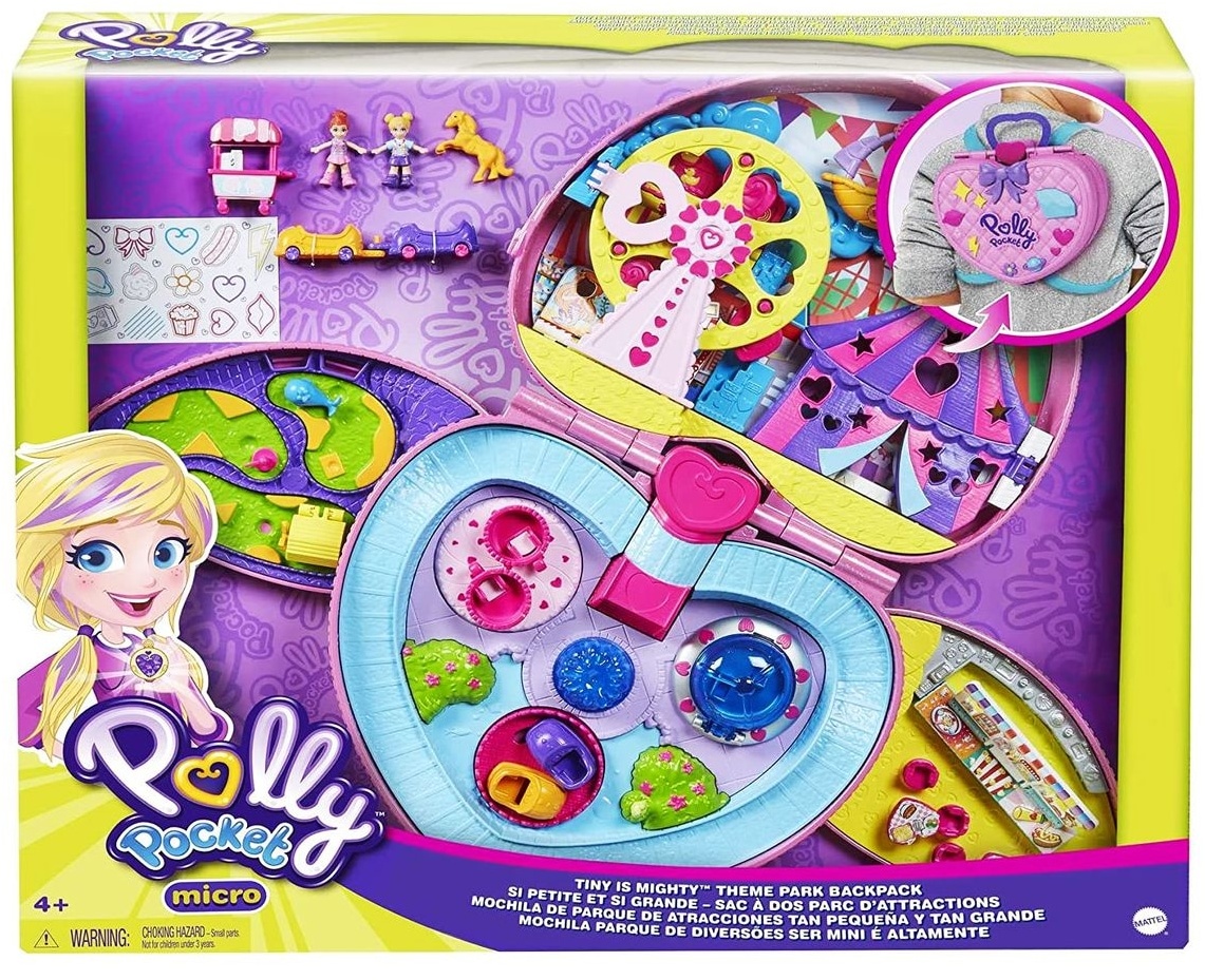 Mattel GKL60 - Polly Pocket - Micro - Freizeitpark Rucksack, Spielset mit Figuren und Zubehör