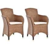 Set/2 Esszimmersessel Rattan mit Armlehne Rattanstuhl Korbstuhl (Braun Natur)