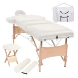 vidaXL Massageliege 3-Zonen mit Hocker Klappbar 10 cm Sitz Weiß