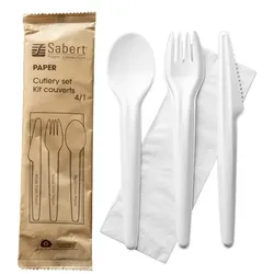MONOUSO - Besteckset aus Kraftpapier Messer, Gabel, Löffel und Serviette (50 Stück)