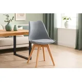ab:stil.art.moebel Esszimmer Schalenstuhl & Polster Kunstleder grau Stuhlbein Massivholz buchefarbe