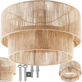 Tectake Deckenleuchte Lignea Lux aus Jute im Boho-Stil, 40W - braun