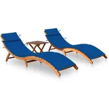 vidaXL 2X Akazienholz Massiv Sonnenliege mit Tisch Auflagen Klappbar Gartenliege Relaxliege Strandliege Liege Gartenmöbel Liegestuhl Holzliege