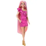 Barbie Totally Hair - Puppe mit extra Langen, frisierbaren Regenbogenhaaren und 10 Mode- und Styling-Accessoires, gepunktetes Kleid im Colorblock-Stil, für Kinder ab 3 Jahren, HKT96