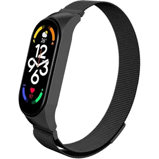 Niboow Armband für Xiaomi Smart Band 7(Xiaomi Mi Band 7), Männer und Frauen Edelstahl Einstellbar Ersatzband, Magnetversch Mesh Gewebte Uhrenarmband für Xiaomi Smart Band 7(Xiaomi Mi Band 7)-Schwarz