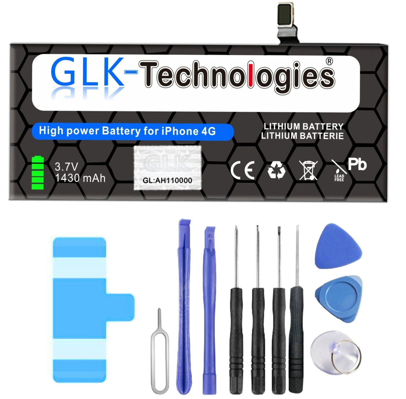 GLK-Technologies High Power Ersatz Akku kompatibel mit iPhone 4 inkl. Werkzeug Set Kit Smartphone-Akku 1430 mAh (3,8 V)