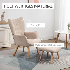 Homcom Ohrensessel Cord-Optik mit Hocker 72 x 101 x 40 cm Beige