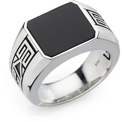 Fingerring HECHTER PARIS "Schmuck Geschenk Silber 925 Herrenring Farbstein Edelstein" Gr. 60, silber (silberfarben, schwarz, schwarz), Fingerringe, Herren, 60, Silber 925 (Sterlingsilber), 6mm, mit Onyx oder Tigerauge