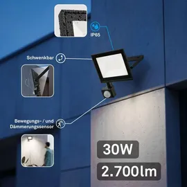 Briloner LED Strahler außen Kunststoff, Metall 14x19 cm Bewegungsmelder Schwarz