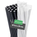 Wisefood® Strohhalme Papier [20 cm Ø 6] Party Deko [Einzeln verpackt - Schwarz] alternative Strohhalme Plastik-frei für Geburtstag Hochzeit DIY [1000 Stk.] Getränke Cola Energy Drink Limo Bio