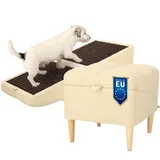 WoofPuff Snowy Pouf-Hunderampe | 2-in-1: Sitzpouf & ausklappbare Rampe | sicherer Aufstieg auf Sofa oder Bett | rutschfeste Oberfläche | Premium Bouclé-Bezug | Farbe: Snowy