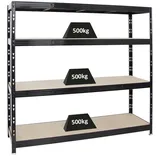 Proregal Schwerlastregal Metall 180x200x60cm schwarz 4 Spanplatten-Ebenen 8mm Fachlast 500kg