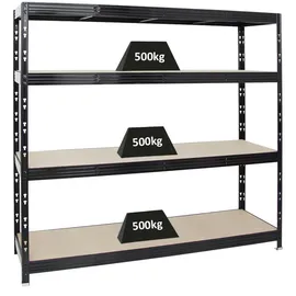 Proregal Schwerlastregal Metall 180x200x60cm schwarz 4 Spanplatten-Ebenen 8mm Fachlast 500kg