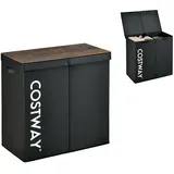 Costway 115l Wäschekorb mit Deckel, Wäschesammler 2 Fächer, Wäschebox aus Vliesstoff mit Griffen, 62 x 31 x 60 cm (schwarz)