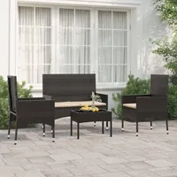 Ankonbej 4-tlg. Garten-Lounge-Set mit Kissen Schwarz Poly Rattan