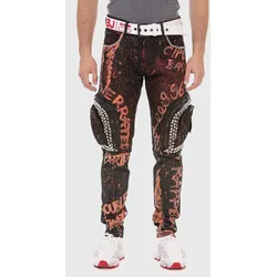 Cargojeans CIPO & BAXX "Jeans", Herren, Gr. 30, Länge 32, rot (burgundy), 98% Baumwolle;2% Elasthan, gemustert, casual, regular fit lang, Jeans, mit Cargo-Taschen