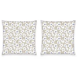 Tom Tailor Wendebettwäsche FRESH FLOWERS Blau/Beige 200 x 220 cm + 2 x 80 x 80 cm