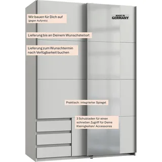 135 x 198 x 64 cm weiß mit Spiegel und Schubladen