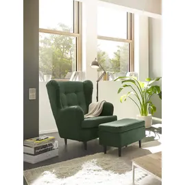 ed exciting design "Oskar", grün (dunkelgrün), B:63cm H:43cm T:42cm, 92% Polyester, 8% Nylon, Hocker, Sitzhocker, mit Massivholzfüßen