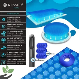 Kesser KESSER® Pool Solarabdeckplane Solarfolie Stärke 120μm Solarabdeckung Solarplane zuschneidbar Poolsolarplane Solar Folie inkl. 1x Lochzange | 12x Ösen Poolheizung für Wassererwärmung Wärmeplane