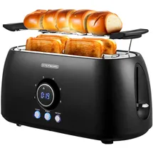Steinborg XXL Toaster 4 Scheiben mit Brötchenaufsatz | Toaster Schwarz | Digitales Display | Toastautomat | Automatische Abschaltung | Langschlitztoaster