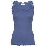 Rosemunde Spitzentop Babette Silk Top mit Seide Vintage-Spitzenbesatz, mit Rundhalsausschnitt, hoher Seidenanteil blau XL (44)