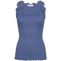 Rosemunde Spitzentop Babette Silk Top mit Seide Vintage-Spitzenbesatz, mit Rundhalsausschnitt, hoher Seidenanteil blau XL (44)