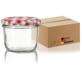 BigDean 48x Marmeladengläser 125ml - Einmachgläser klein, Gläser zum Verschenken, Schraubgläser - Made in Germany - Sturzgläser mit Deckel TO 66 - Rot kariert