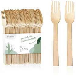 WISEFOOD 100 Stück - Bambus Gabel 17 cm - Bambusgabel Einweg