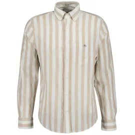 GANT Herren Hemd - Regular Cotton Linen Stripe Shirt, Leinen-Baumwoll-Mix, gestreift Beige L