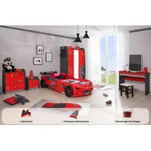 Aileenstore Jugendzimmer-Set Rio, (5-tlg., 5 teilig), Komplettset 5 teilig mit Autobett Rio, LED, Spoiler, Softclose rot