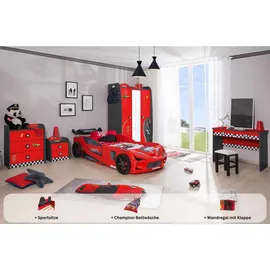 Aileenstore Jugendzimmer-Set Rio, (5-tlg., 5 teilig), Komplettset 5 teilig mit Autobett Rio, LED, Spoiler, Softclose rot