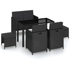 vidaXL Garten-Essgruppe mit Auflagen Polyrattan 6-tlg. schwarz