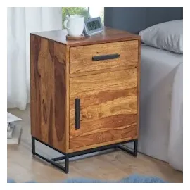 FineBuy Nachttisch FineBuy Nachtkommode Boxspringbett Massivholz 45x35x65 cm Schublade