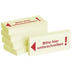 BIZSTIX Haftnotizen bedruckt 1301010143, Business Haftnotizen 1301010143, 75x35mm (HxB), gelb, Bitte hier unterschreiben Pfeil nach li 500 Blatt