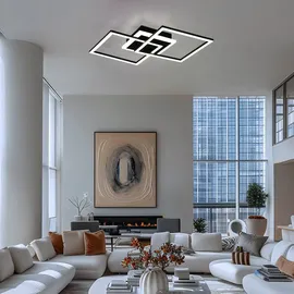 RL Deckenleuchte Designleuchte Deckenlampe Schlafzimmerleuchte Wohnzimmerlampe, Switch Dimmer, Metall schwarz matt, 1x LED 25W 3000Lm 3000K,L 57 cm